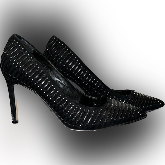 Vince Camuto black suede/studded heels - Picture 3 of 6